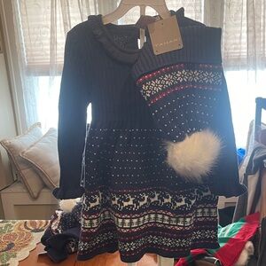 Tahari Navy Kids Sweater Dress with Hat Holiday set 18months